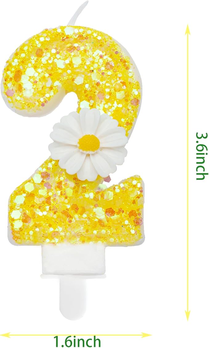 Birthday Candle 2, Yellow Flower Number 2 Candle for Cake Theme Party Supplies