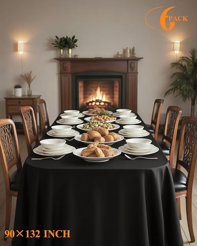 Goodluck 6 Pack Black Tablecloth 90 x 132 Inch – Rectangular Polyester Table Cloth, 6-8 Ft Tables – Reusable, Machine Washable Cover for Wedding, Birthday, Party Banquet and Event Decoration