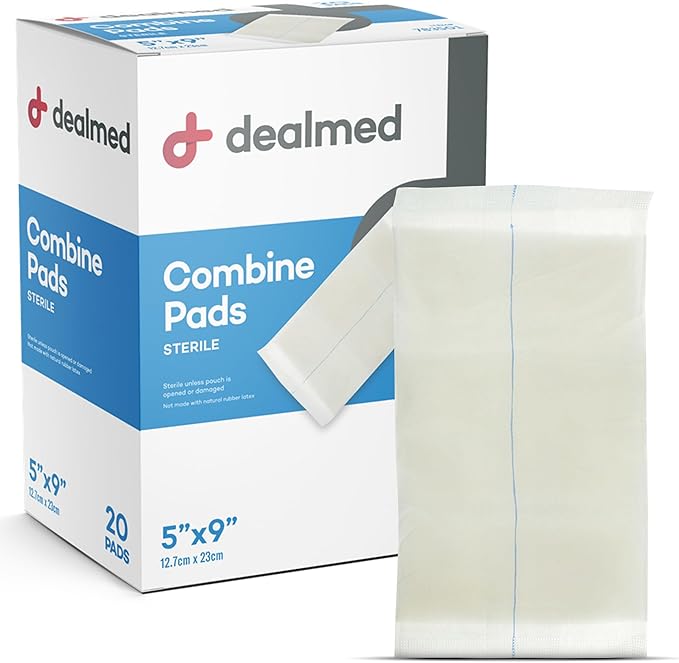 Dealmed Abdominal Combine Pads 5"x9" (400-Pack) Sterile Individually Wrapped, ABD Pads, Absorbent, Non Adherent for Wound Care, Drainage, First Aid, 20/Box (Case of 20)