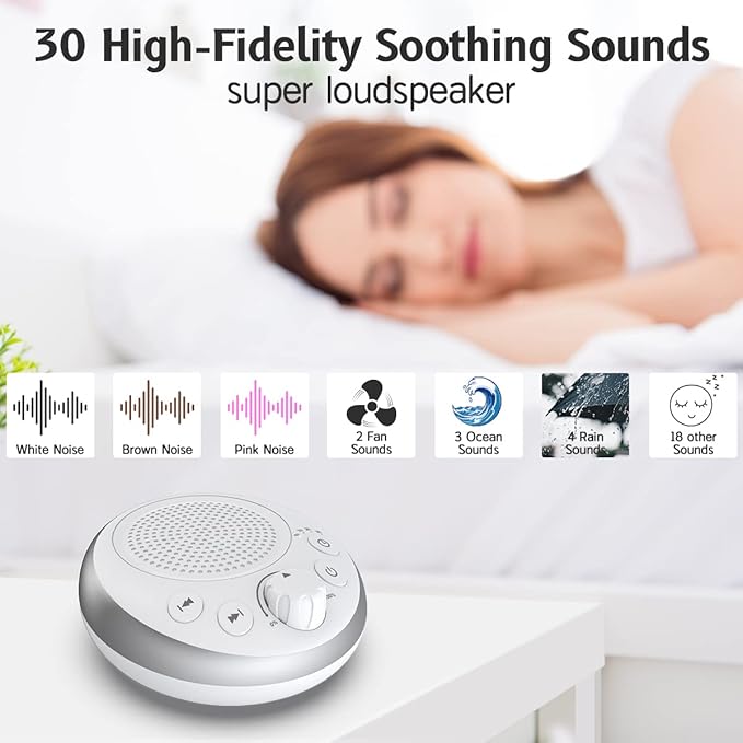Loud Pink Noise Machine Sleep Machine Nostop 30 Soothing Sounds for Baby Kids Adults Sleep Pinknoise Machine 36-Level Vol Auto-Off Timer Memory Function for Home Travel Office