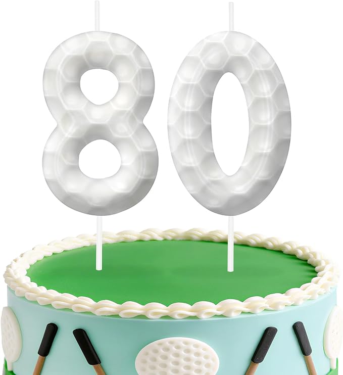 Golf Number 80 Birthday Candles, Golf Themed Cake Topper for Boys Girls, Cake Decorations for Birthdays, Sports Theme Party Supplies, Candles for Party Decorations