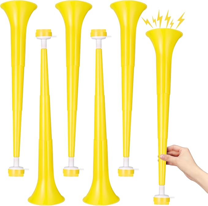 6 Pcs Stadium Horn for Adult, 21 Inch Vuvuzela Plastic Collapsible Cheering Trumpets for Sporting Events Football Carnival Party Supplies, Yellow
