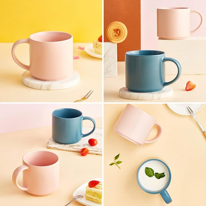 Ceramic Coffee Mugs, 16 oz Big Size for Oatmeal, Bosmarlin Matte Pink, Birthday Gifts, Dishwasher & Microwave Safe, Daily Office and Home Use
