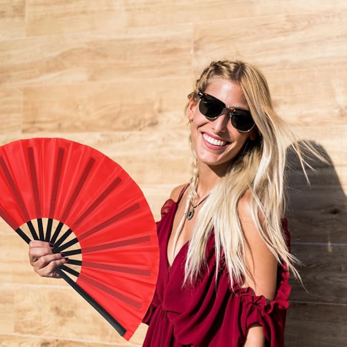 4 Pack Large Folding Hand Fan, Plastic Hand Held Folding Fans Chinese Kung Fu Hand Fan Decorative Folding Fans for Dance, Performance, Festival or Home Decorations(Red)