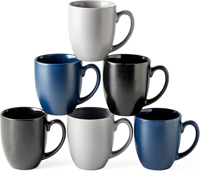 AmorArc 12oz Coffee Mugs Set of 6, Large Ceramic Coffee Mugs for Man, Woman, Dad, Mom, Modern Coffee Mugs Set with handle for Tea/Latte/Cappuccino/Milk/Cocoa. Dishwasher&Microwave Safe, Multi