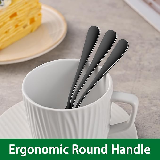 5.5 Inch Black Small Teaspoons,Set Of 8 Stainless Steel Coffee Spoons,Black Mini Spoons For Dessert,Cake,Durable Demitasse Spoon