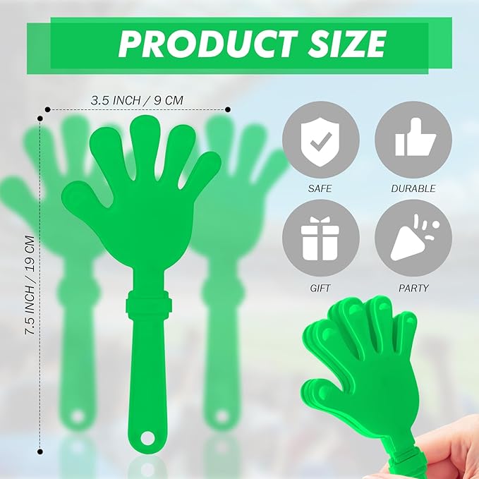 20 Pcs Hand Clappers Noisemakers 7.5 Inch Clappers Noisemakers Plastic Hand Clappers for Birthdays Game Football Sporting Events Cheers Supplies Dance Basketball Football Noisemakers(Green)