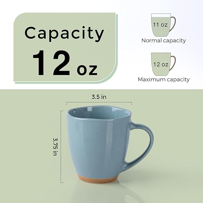 AmorArc 12oz Ceramic Coffee Mugs set of 6, Stylish Coffee Mugs with Rustic Terracotta Underside for Latte/Cappuccino/Milk/Cocoa, Dishwasher&Microwave Safe, Stone Blue
