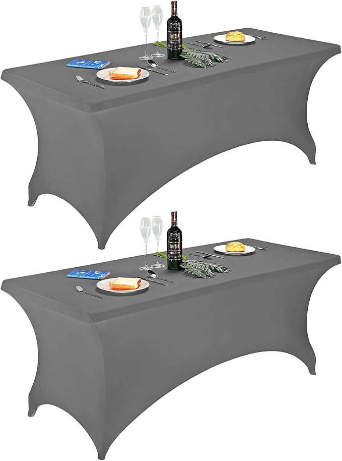 FORLIFE 2Pack Spandex Table Covers，Fitted Tablecloth for Rectangular Tables, Stretch Patio Table Covers, Universal Spandex Table Cover for Wedding, Banquet, Party (6ft, Gray)