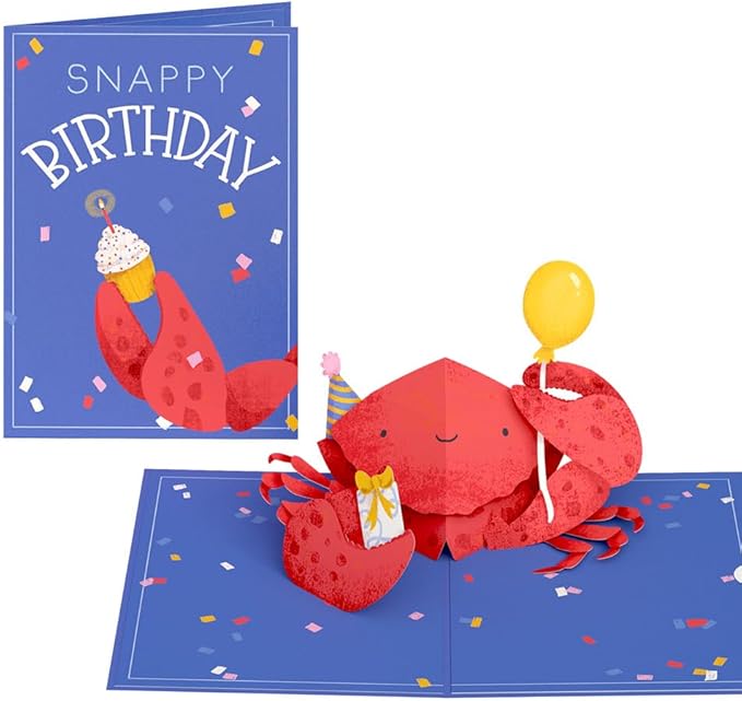 Lovepop Birthday Pop-Up Card for Her and Him - 3D Greeting Cards for Boys, Girls, Men, Women - Snappy Crab - 5" x 7" Card - Blank Notecard & Envelope Included