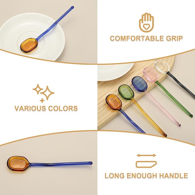 uxcell 5 Pcs Glass Coffee Spoons, 6.2 Inch Coffee Stirring Spoon, Long Handle Teaspoons for Tea Cocktail Milkshake Cold Drink, Green
