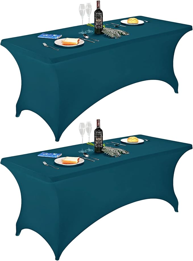 FORLIFE 2Pack Spandex Table Covers，Fitted Tablecloth for Rectangular Tables, Stretch Patio Table Covers, Universal Spandex Table Cover for Wedding, Banquet, Party (6ft, Peacock)