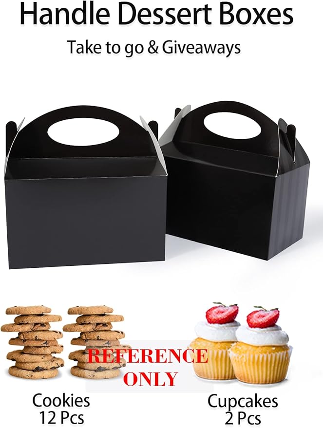 Happyhiram Black 12 CT 6 Inch Candy Boxes Party Favors Stripes Paper Cookie Gift Bags with Handles Gable Boxes Goodie Snack Bags for Graduation Birthday Party