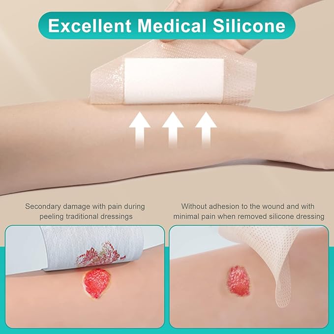Dimora Silicone Foam Dressing with Border 40 Pack, Adhesive 4"x4" Wound Dressing Large Bandage for Wound Care