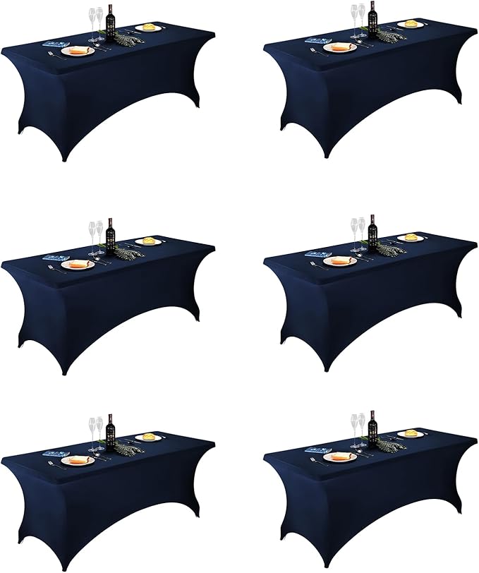 FORLIFE 6Pack Spandex Table Covers 6ft，Fitted Tablecloth for 6ft Rectangular Tables, Stretch Patio Table Covers, Universal Spandex Table Cover for Wedding, Banquet, Party - Navy