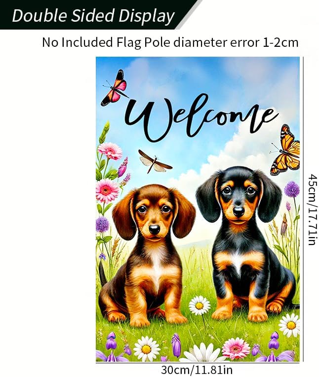 BlissYard Welcome Garden Flag Double Sided 12x18 Inch Dachshund Butterfly Seasonal Spring Small Flags For Outside Outdoor Decor Yard Farmhouse Holiday Spring Summer Decorations Yard Flags