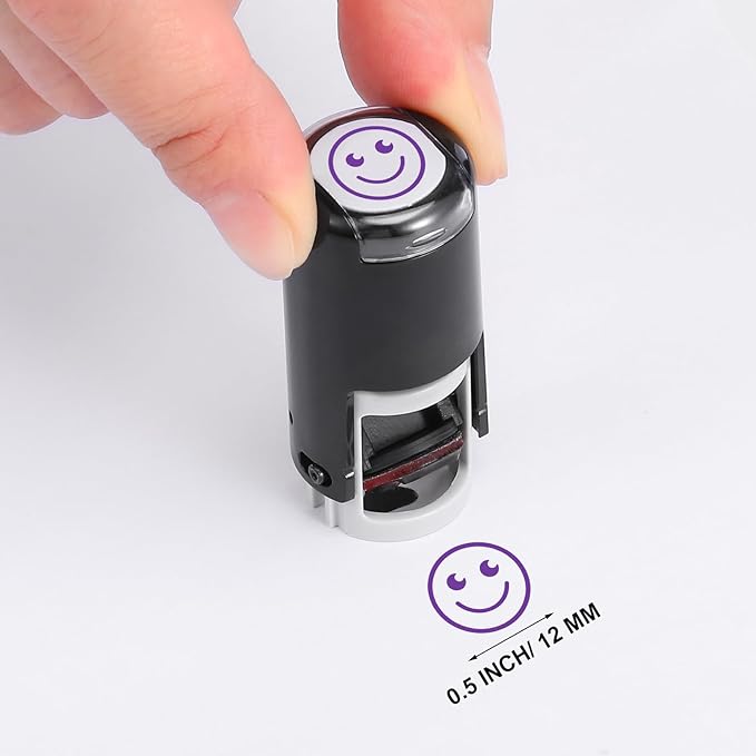 Supervitae 2 Pack Smile Face Print Stamps Purple Ink Stamper Mini Self Inking Stamps for Party Activities Craft Supplies