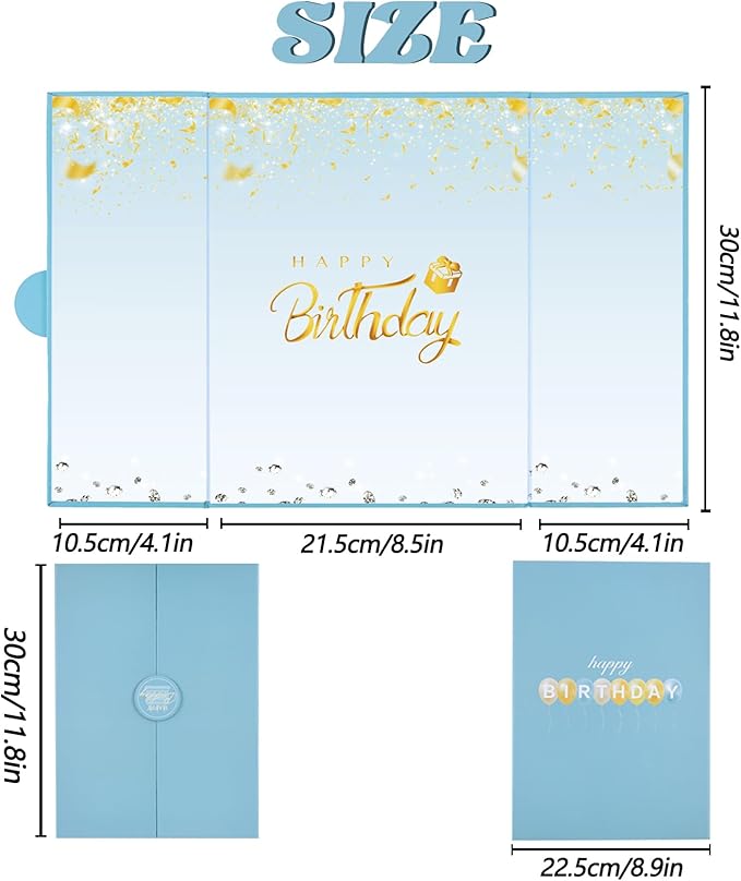 Crenics Birthday Decorations for Women or Men, Dusty Blue and Gold Birthday Guest Sign in Book Alternative, Happy Birthday Signature Book 18" x 12", Awesome Birthday Gifts for Girls Boys