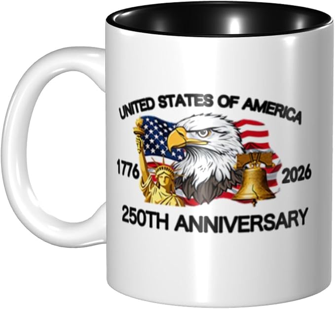 The USA White 2 250th 11oz Ceramic Mug Cute Coffee Mugs Tea Cup with Handle for Office and Home Gift for Men Women