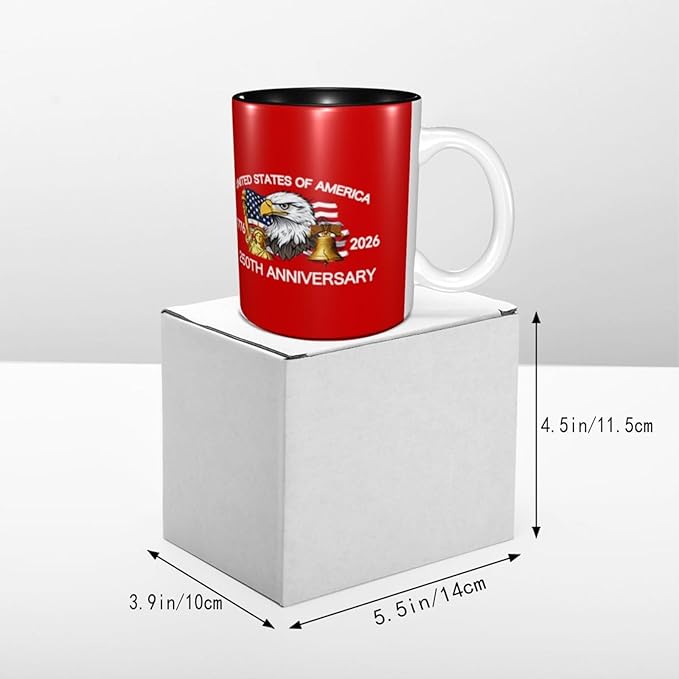 The USA Red 4 250th 11oz Ceramic Mug Cute Coffee Mugs Tea Cup with Handle for Office and Home Gift for Men Women