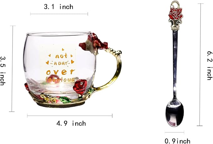 Christmas Gift Tea Cup Flower Glass Cup Unique Printing Coffee Cup, Birthday Gifts for Her Women Mom Friend Sister Coworker from Daughter Son (Best Ever)