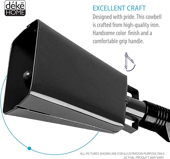 Deke Home - 2 Pack 10 Inch Steel Cowbells with Handle, Loud Noise Makers for Football, Sports, Parties, Competitions, School Spirit & Safety, Large Hand Bell for Cheering & Percussion Instrument