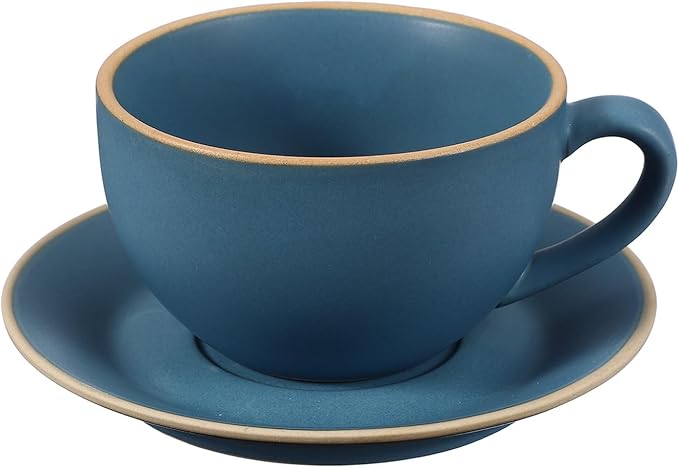 uxcell Handmade Vintage Espresso Cups, 3 oz Coffee Cups and Saucers Ceramic Tea Cup with Handle Dishwasher and Microwave Safe for Latte Cappuccino Milk Office Home Gifts, Morandi Blue