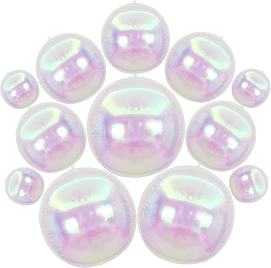12PCS Iridescent Round Foil Balloons, 22" 15" 10" Large 4D Ball Balloons Holographic Mirror Balloon for Wedding Baby Shower Mermaid Princess Birthday Party Decorations