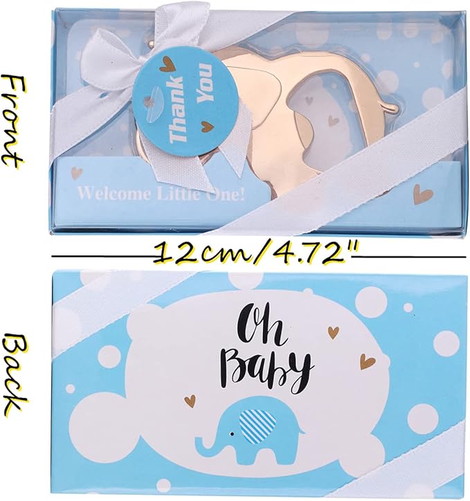 16PCS Baby Shower Party Favor for Guests Crown Elephant Bottle Opener Baby Shower Return Gifts Baby Baptism Birthday Party Decor Gender Reveal Party Supplies (Blue Crown Elephant, 16)