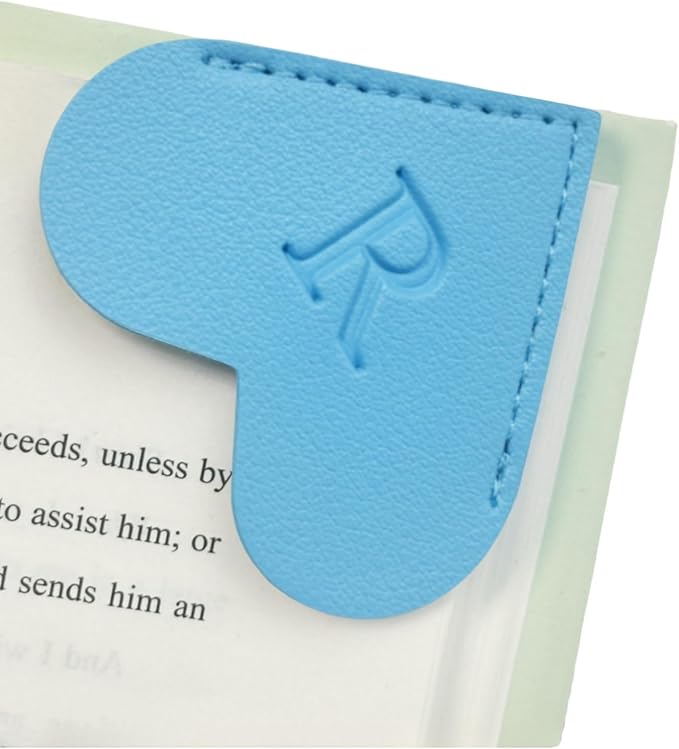 MOTEERLLU Personalized Leather Heart Bookmark with Initials, Handmade, Letter Cute Custom Corner Book Marks for Reading Women, Teachers, Students, Book Lovers, Book Accessories(Blue,R)