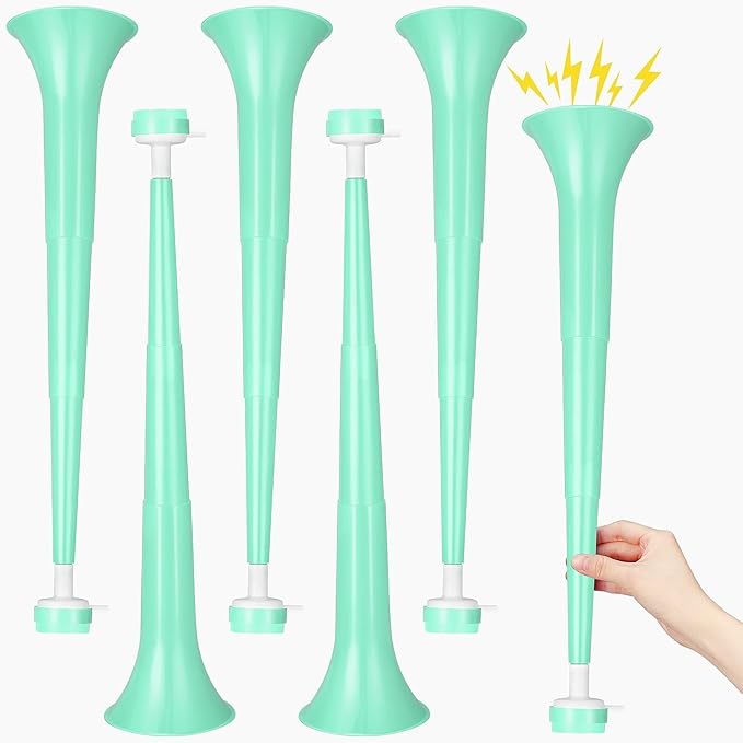 6 Pieces Stadium Horn Noisemakers for Adult, 21 Inch Vuvuzela Plastic Trumpet, Light Green