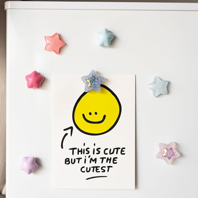 KEYDUACU 15Pcs Strong Star Refrigerator Magnet Fridge Sticker,Colorful 3D Craft Decoration Magnet,Strong Fridge Magnets for Kitchen,Office Whiteboard, Cabinet and Dishwasher (Ripple Stars)