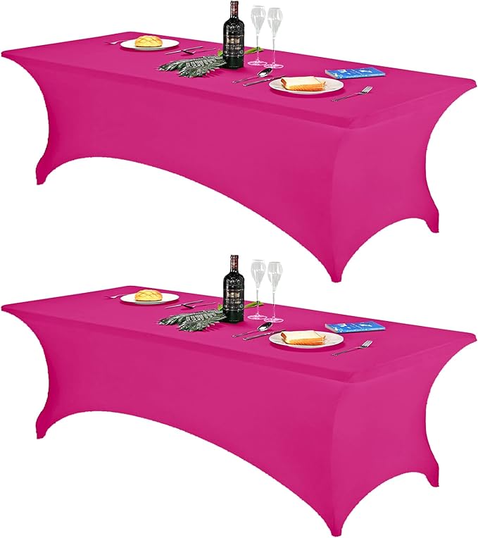 FORLIFE 2Pack Spandex Table Covers，Fitted Tablecloth for Rectangular Tables, Stretch Patio Table Covers, Universal Spandex Table Cover for Wedding, Banquet, Party (8ft, Fuchsia)
