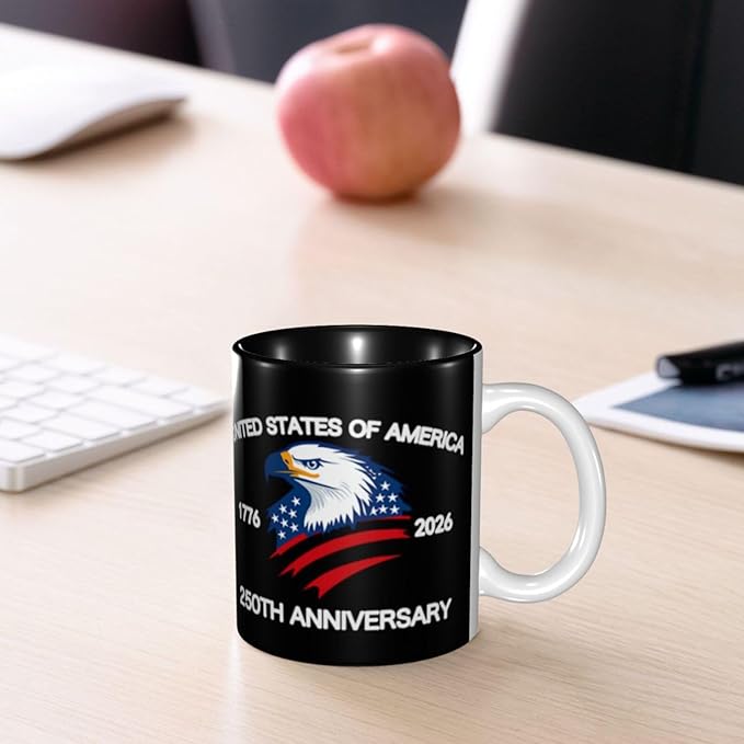 The USA Black 1 250th 11oz Ceramic Mug Cute Coffee Mugs Tea Cup with Handle for Office and Home Gift for Men Women