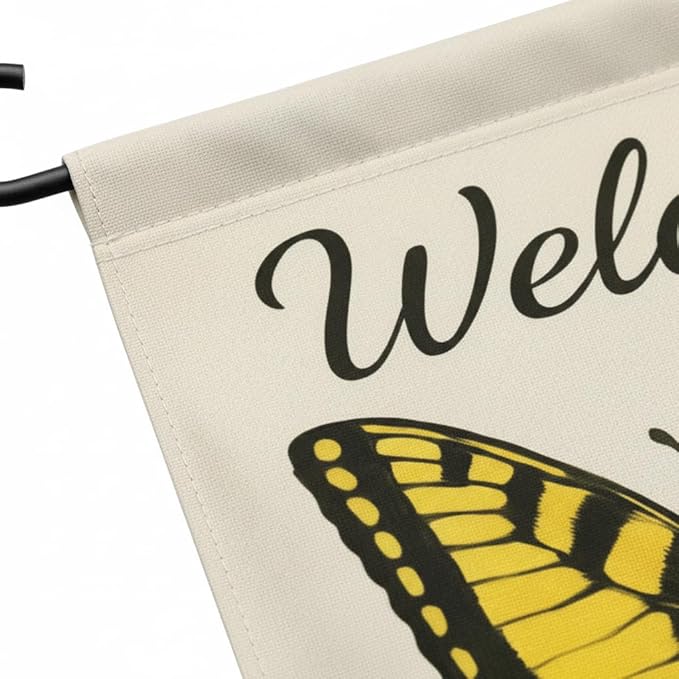 FLAGMEUP8386 Welcome Butterfly Garden Flag 12x18 Inch Double-Sided Polyester Yard Banner with Swallowtail and Floral Design, Outdoor Decoration for Pollinator Week, Labor Day and Fall Garden Refresh