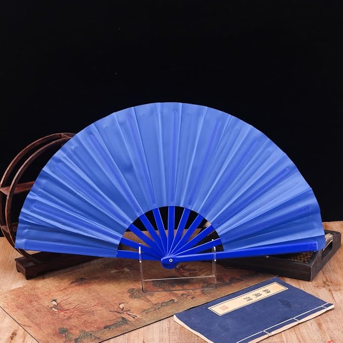 Plastic 13inch Large Rave Fan Popping Fan Clacking Fans for Line Dancing,Hand Fans for Women Foldable,Outdoor,Wedding,Party (Blue)