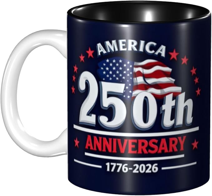 USA Flag 4 250th 11oz Ceramic Mug Cute Coffee Mugs Tea Cup with Handle for Office and Home Gift for Men Women