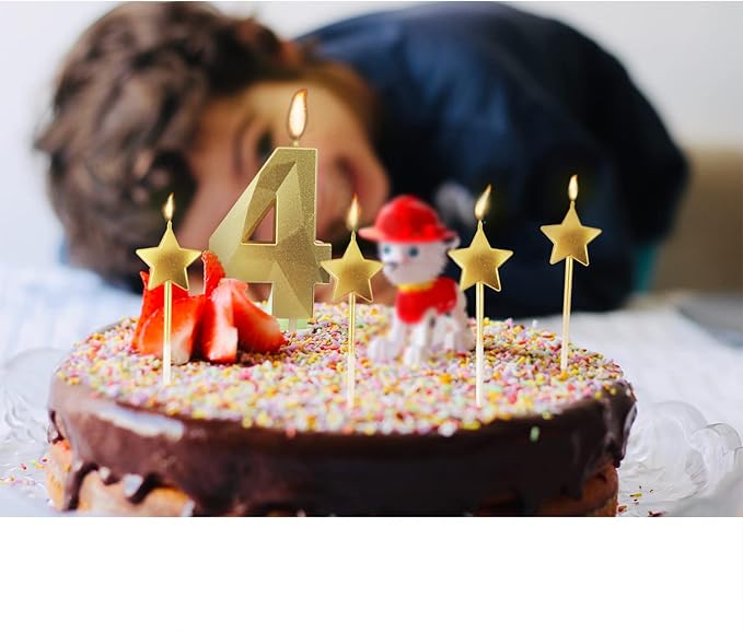 Golden Number 0 & Star Birthday Candles - 2.76 inch 3D Diamond Shaped Candles for Birthday Parties & Anniversary Cake Decorations