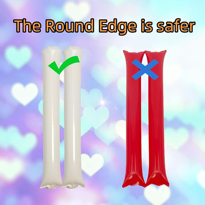 48pcs Round Head Boom Sticks Thunder Sticks Cheering Sticks Team Spirit Plastic Cheerleading Spirit Stick Clapper Inflatable Noise Maker Sports Supply (White)