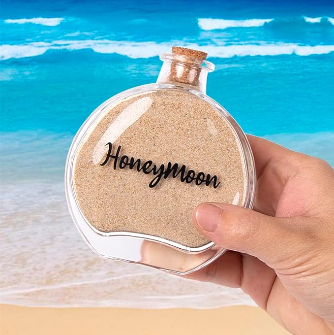 Honeymoon Sand Keepsake Jar, Bridal Shower, Wedding, Engagement, Honeymoon, Travel Gift for Couples, Newlywed, Fiance(Gift Box Includes) - 100ml Round Shape Glass