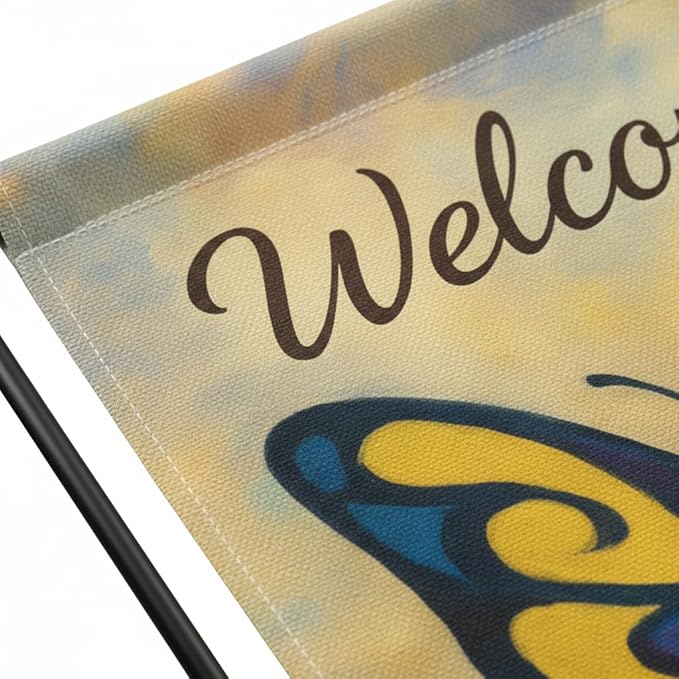 FLAGMEUP8386 Welcome Butterfly Garden Flag 12x18 Inch Double-Sided Polyester Yard Banner with Swallowtail Artistic Blue & Yellow Design, Outdoor Décor for Fall Gardens Seasonal Greetings