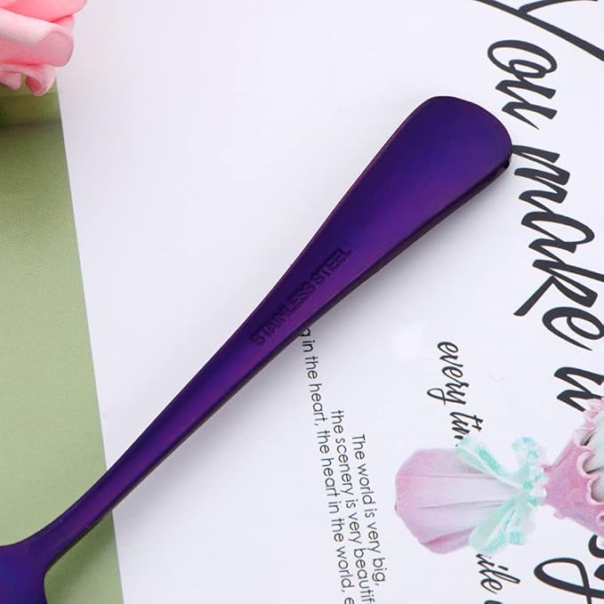 Purple Unique Pattern Design Coffee Espresso Spoons Mini, Mingcheng Stainless Steel Small Teaspoons Silverware Set of 6, BISDARUN 5.5 Inches Food Spoons for Demitasse Dessert Tea