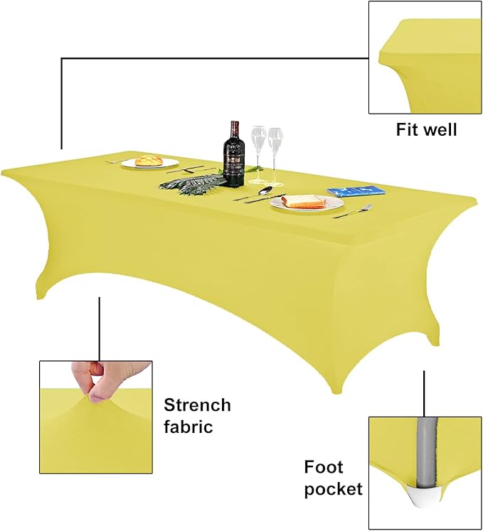 FORLIFE Spandex Table Cover - Fitted 8ft Rectangular Tablecloth, Stretch Patio Cover, Universal for Wedding, Banquet, Party (Yellow)