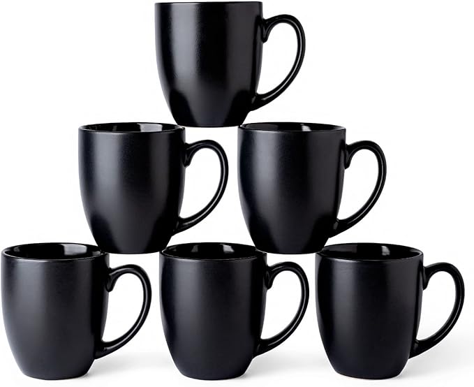 AmorArc 12oz Coffee Mugs Set of 6, Large Coffee Mugs for Men Women Dad Mom, Ceramic Coffee Cups with Large Handle for Tea/Latte/Cappuccino/Cocoa. Dishwasher&Microwave Safe, Matte Black
