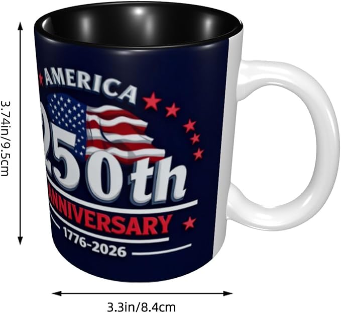 USA Flag 4 250th 11oz Ceramic Mug Cute Coffee Mugs Tea Cup with Handle for Office and Home Gift for Men Women