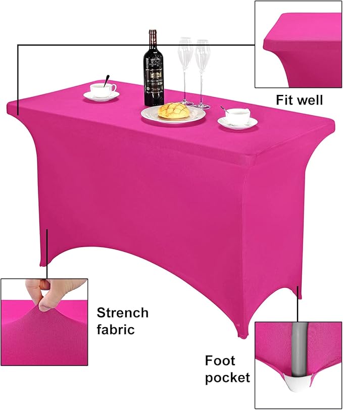 FORLIFE Spandex Table Cover - Fitted 4ft Rectangular Tablecloth for Weddings & Banquets, Stretch Patio Cover (Fuchsia)