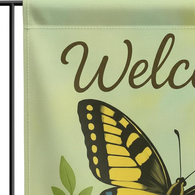 FLAGMEUP8386 Welcome Butterfly Garden Flag 12x18 Inch Double-Sided Polyester Yard Banner with Monarch and Swallowtail Floral Design, Outdoor Decoration for Butterfly Festivals, Labor Day and Fall