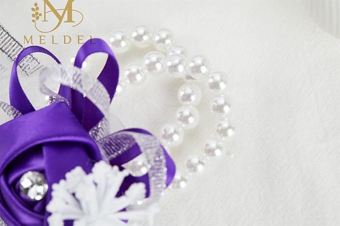 Meldel Wrist Corsages for Wedding, Set of 2, Classic Purple Artificial Wrist Corsage Bracelets for Wedding Mother of Bride and Groom, Rose Wrist Hand Prom Flower Ceremony Anniversary,Party, Gift