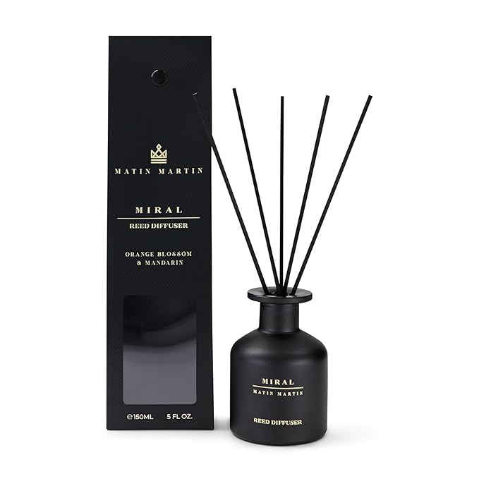 Matin Martin Miral Reed Diffuser 5 oz - Luxury Aromatherapy with Orange Blossom & Mandarin - Home Decor Gift for Bedroom, Office, Living Room, Bathroom - Long Lasting Scent - Premium Fragrance Sticks