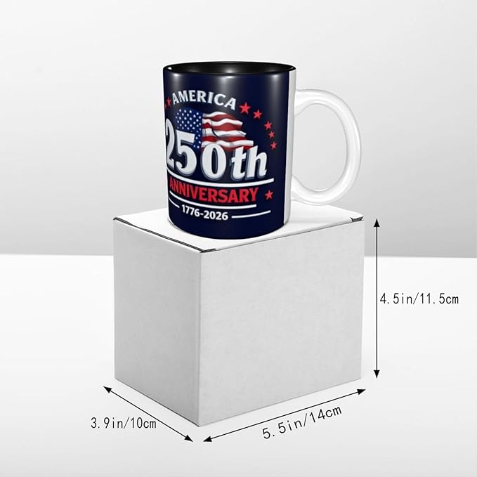 USA Flag 4 250th 11oz Ceramic Mug Cute Coffee Mugs Tea Cup with Handle for Office and Home Gift for Men Women